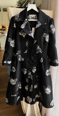 SUZANNAH London Princess Coat Black Ivory Floral Silk Blend NWT UK 14 US 10